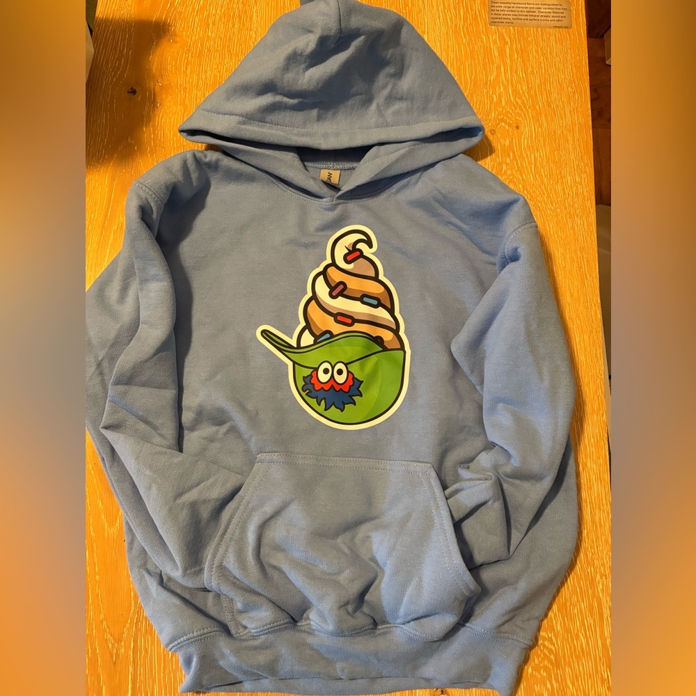 Light Blue Hoodie with Cute Ice Cream Character Graphic